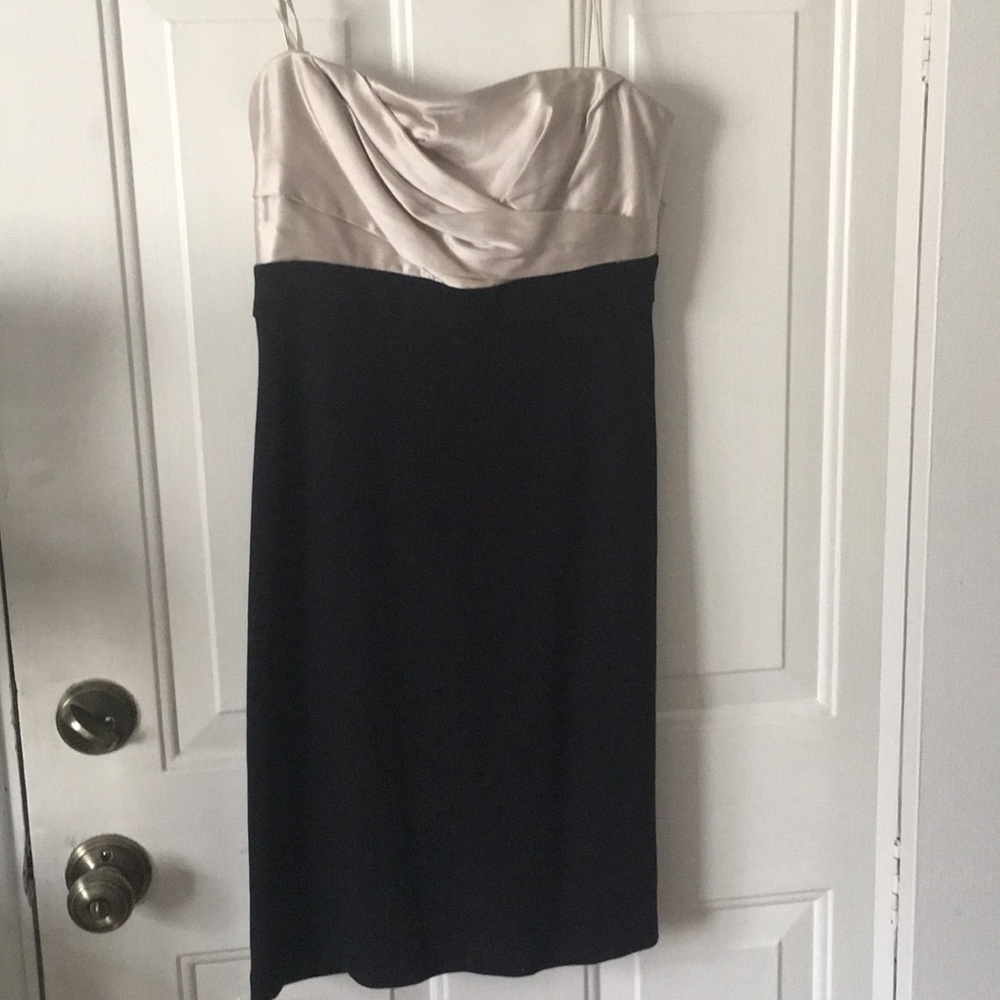BCBG champagne and black cocktail dress